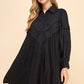 Pleated Top Button Down Shift Dress