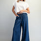 Drawstring Denim Wide Leg Pants