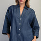 Striped Button Down Back Pleat Blouse
