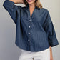 Striped Button Down Back Pleat Blouse