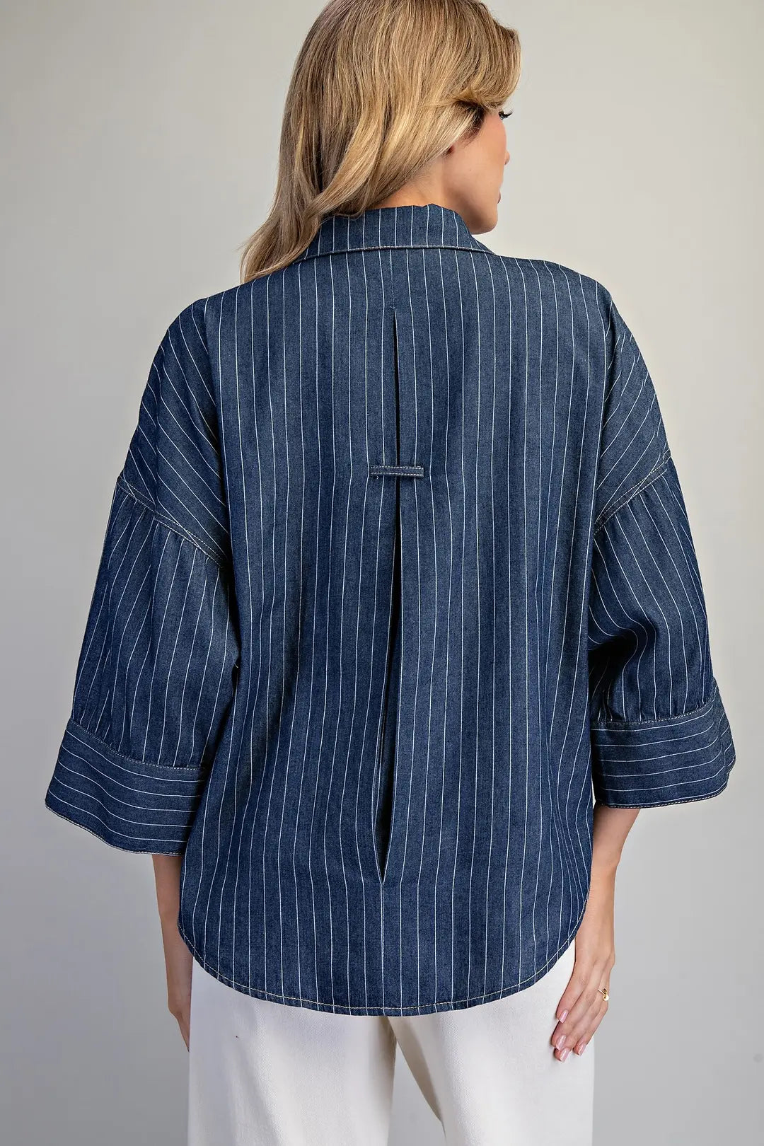 Striped Button Down Back Pleat Blouse
