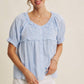 DELICATE RUFFLE AIRY COTTON BLOUSE - Blue