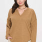 *PLUS SOLID NOTCH NECK KNIT TOP - ALMOND