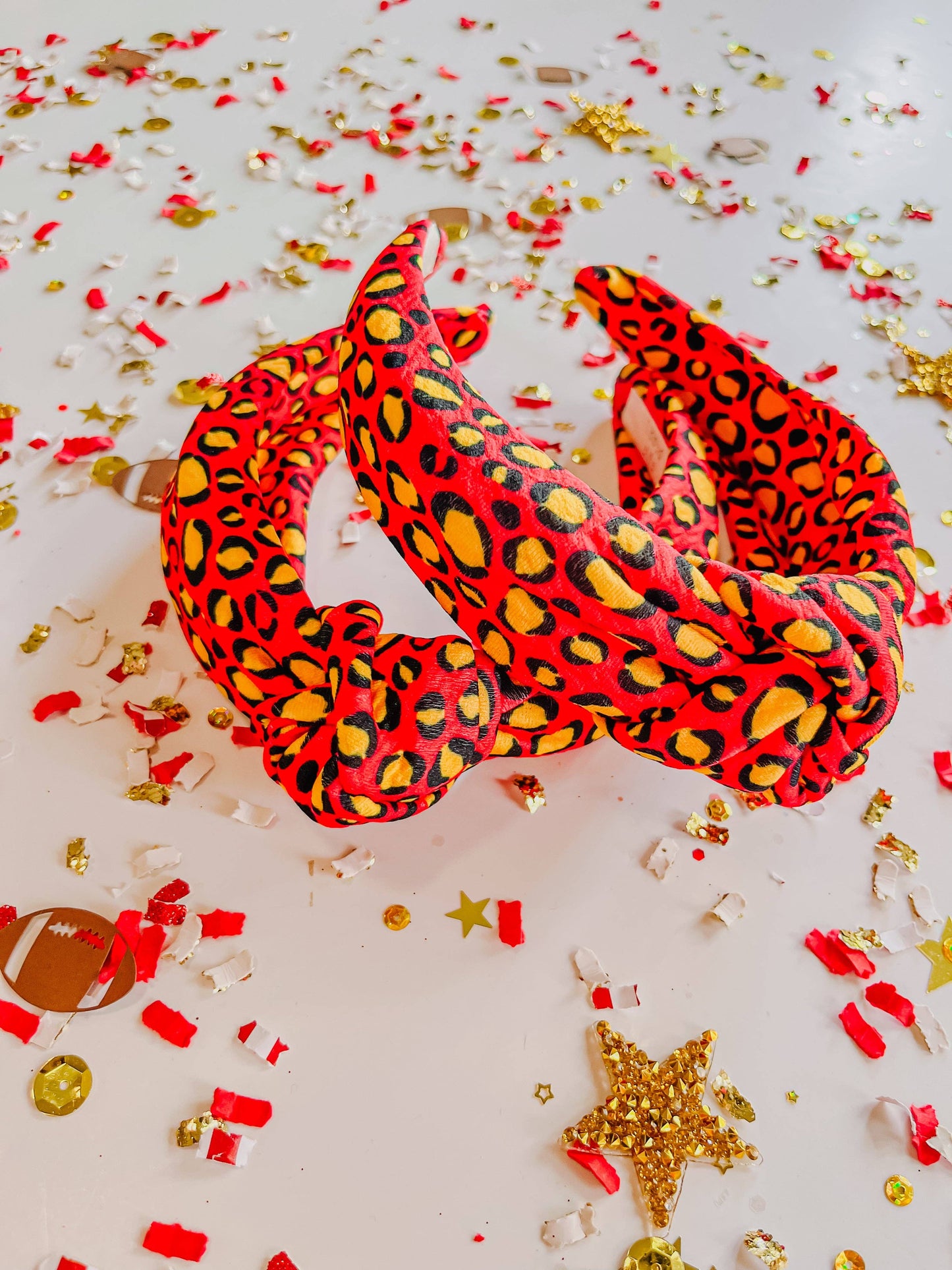 *Red Gold Leopard Knotted Headband
