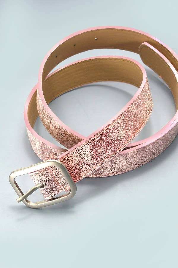 METALLIC SQUARE BUCKLE FAUX LEATHER BELT - PINK