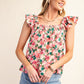 FLOWERY MULTI PINK FABRIC SQUARE NECK LINE TOP