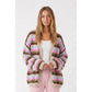 Multi Stripe Open Cardigan - STONE/PINK/OLIVE