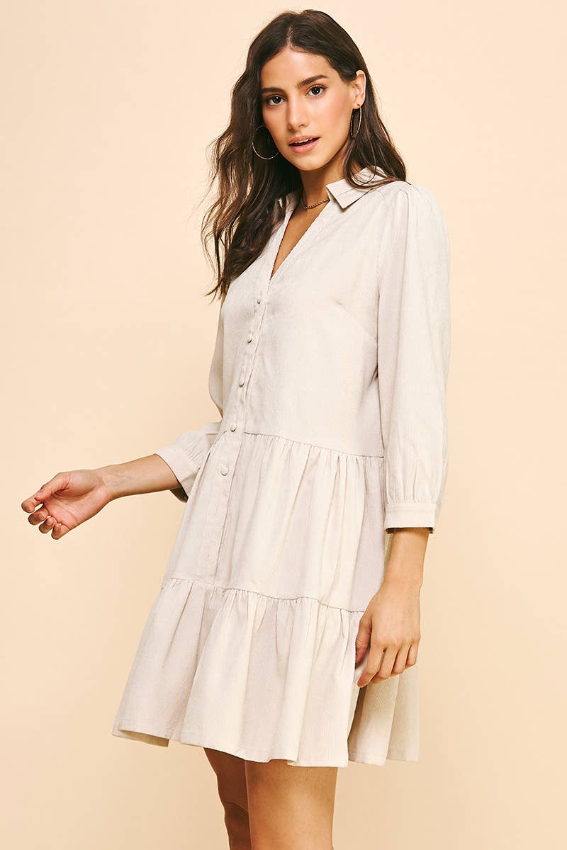 BUTTON DOWN MINI DRESS - CREAM