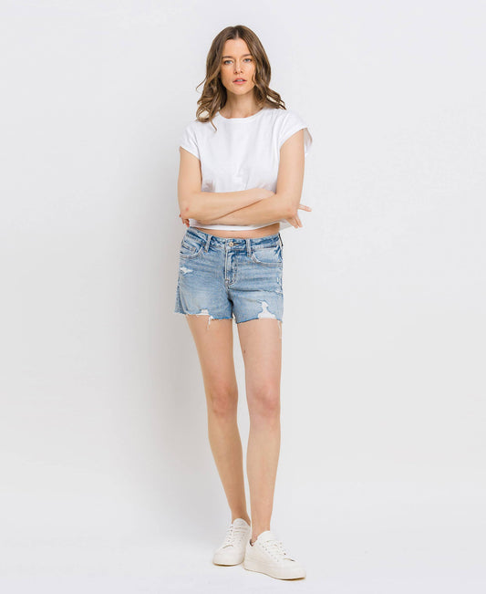 MID RISE RAW DISTRESSED HEM SHORTS T6390