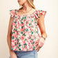 FLOWERY MULTI PINK FABRIC SQUARE NECK LINE TOP