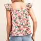 FLOWERY MULTI PINK FABRIC SQUARE NECK LINE TOP