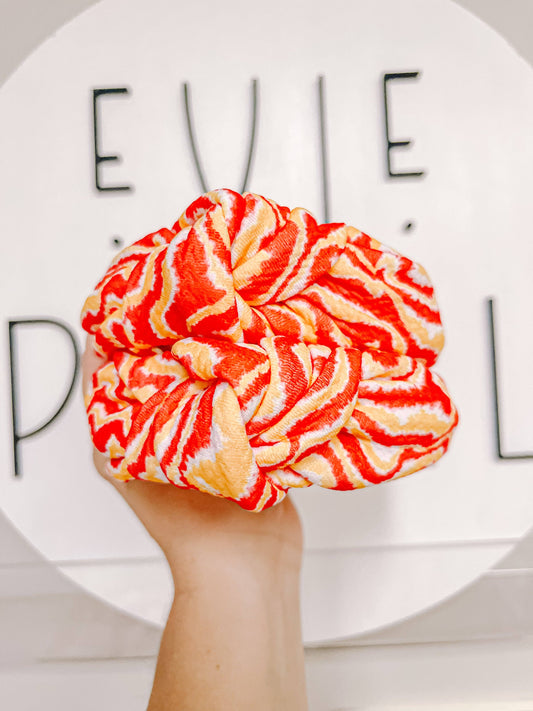 *Red Gold White Zig Zag KC Print Knotted Headband