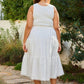 Plus Size Sleeveless Knit Tank Poplin Skirt Mixed Media Dress - White