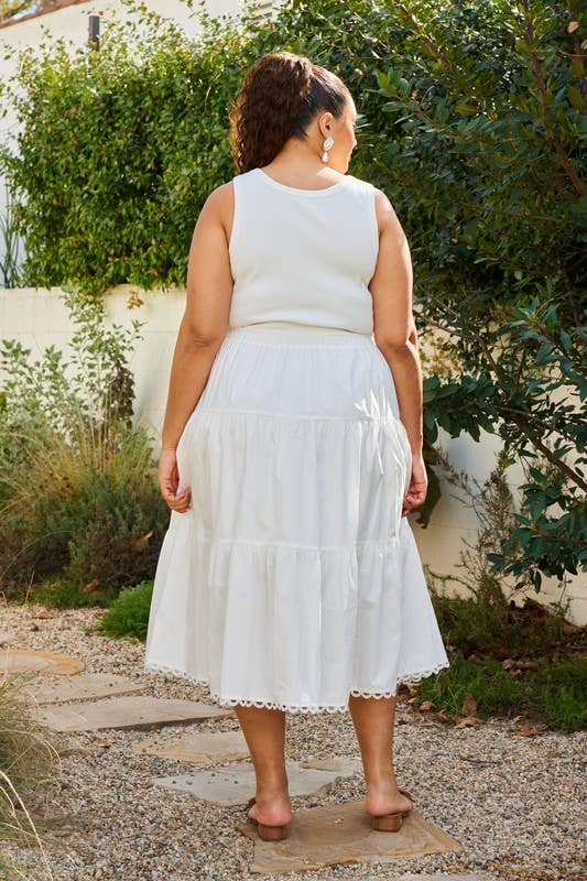 Plus Size Sleeveless Knit Tank Poplin Skirt Mixed Media Dress - White