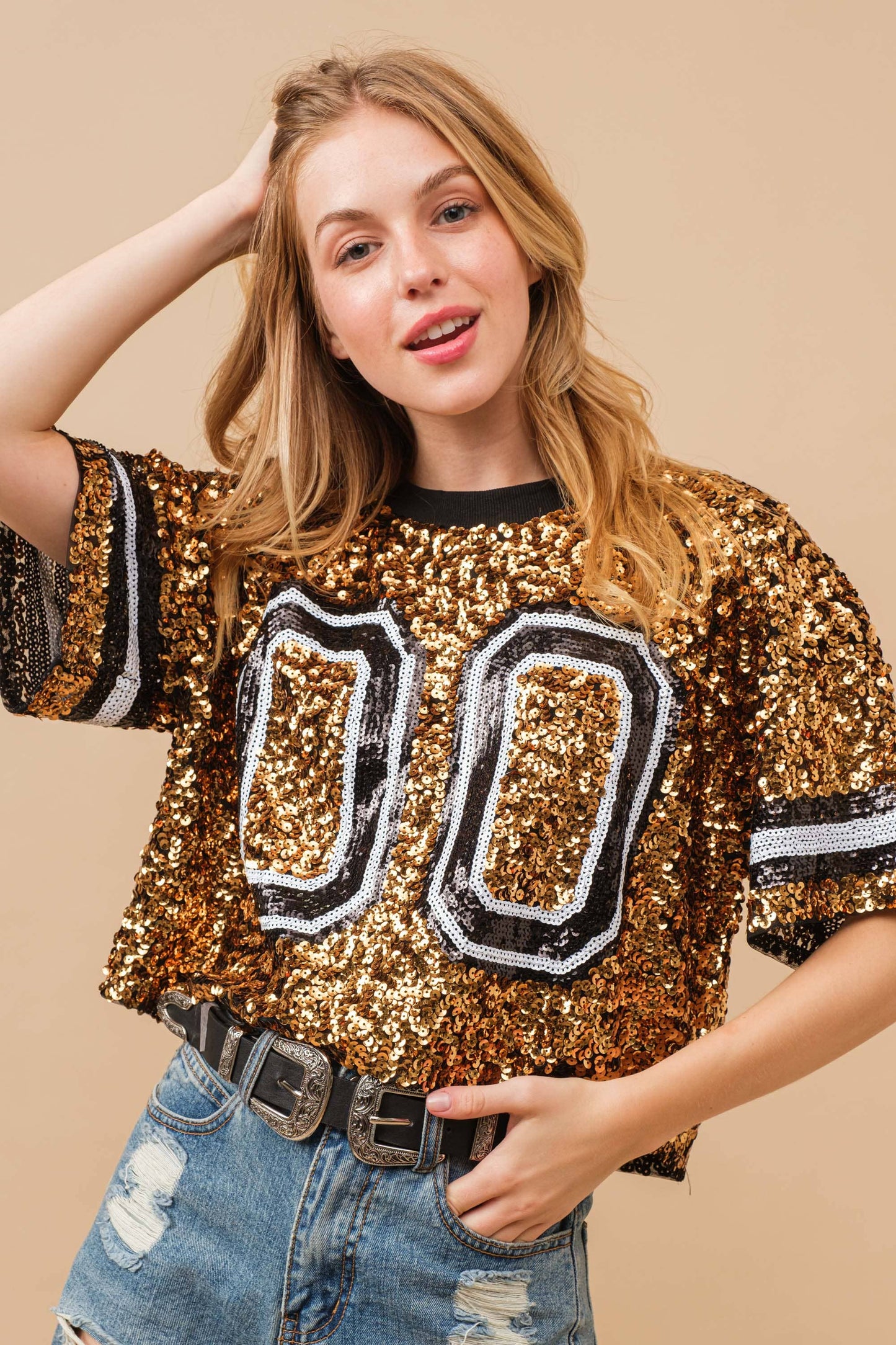 Sequin Game Day Crop Varsity Top