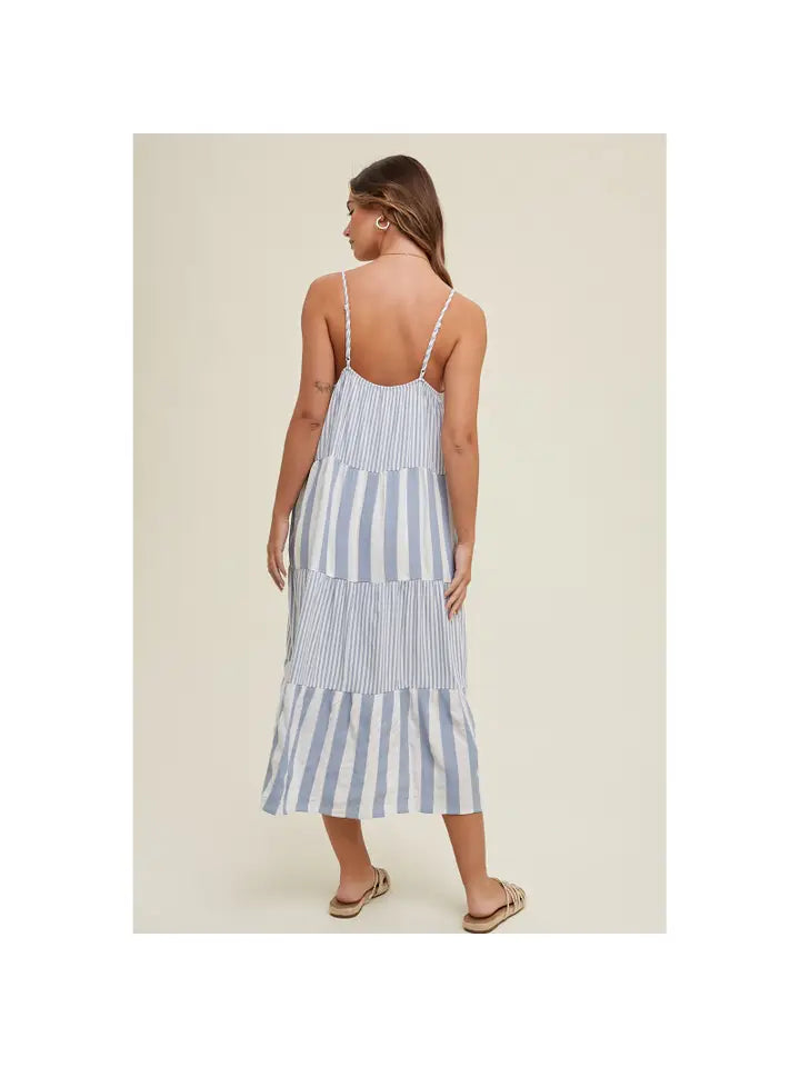 *TIERED MULTI-STRIPPED MIDI DRESS