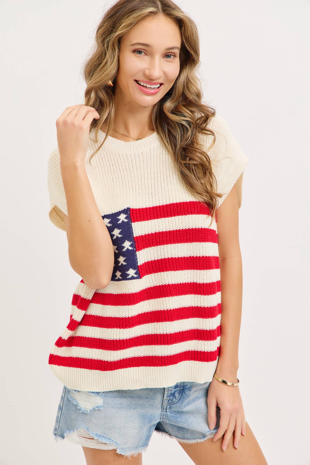 STAR AND STRIPE AMERICAN FLAG KNIT TOP