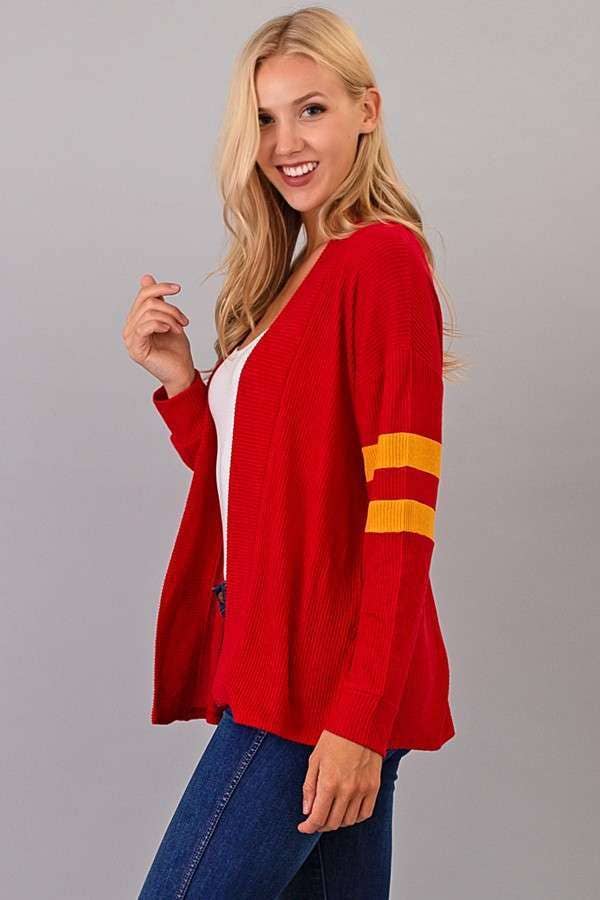 Sleeve Color Block Brush Hacci Cardigan - Red and Gold