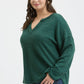 PLUS SOLID NOTCH NECK KNIT TOP - FOREST GREEN