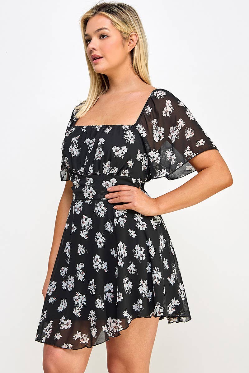 Plus Size Floral Chiffon Dress - NK18361-D