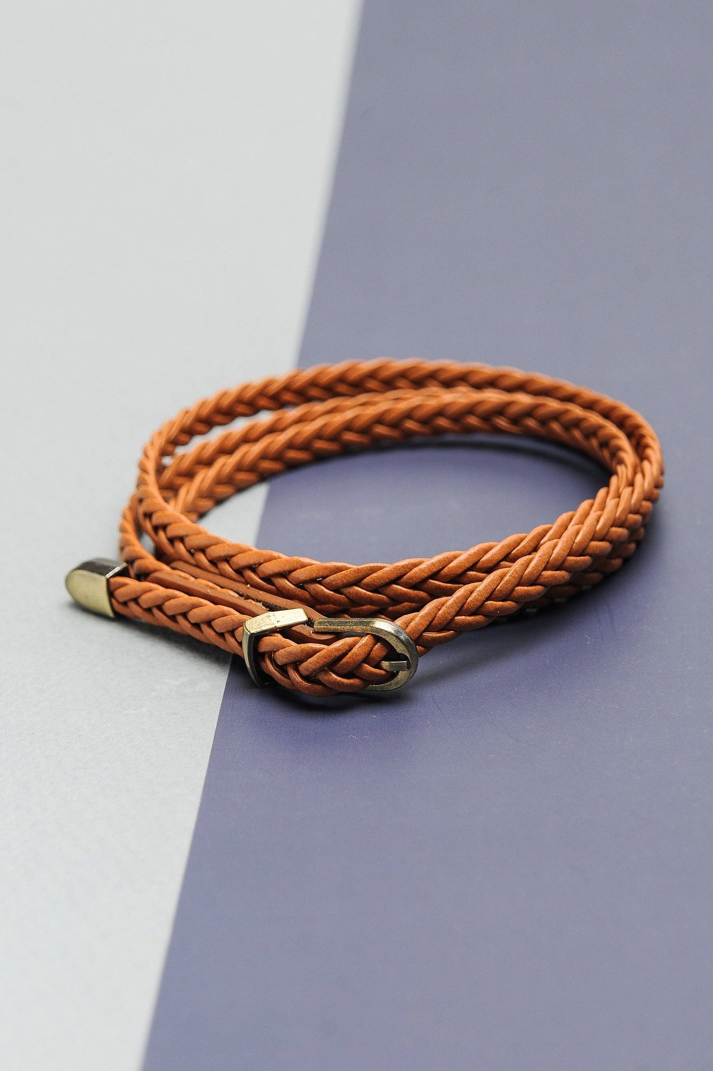 CLASSIC LEATHER BRAIDED BELT - BROWN