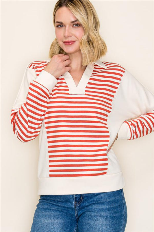 STRIPE COLOR BLOCKED SWEATSHIRT - ORANGE