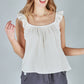 PLUS SIZE - SOLID WOVEN SHOULDER RUFFLE TOP