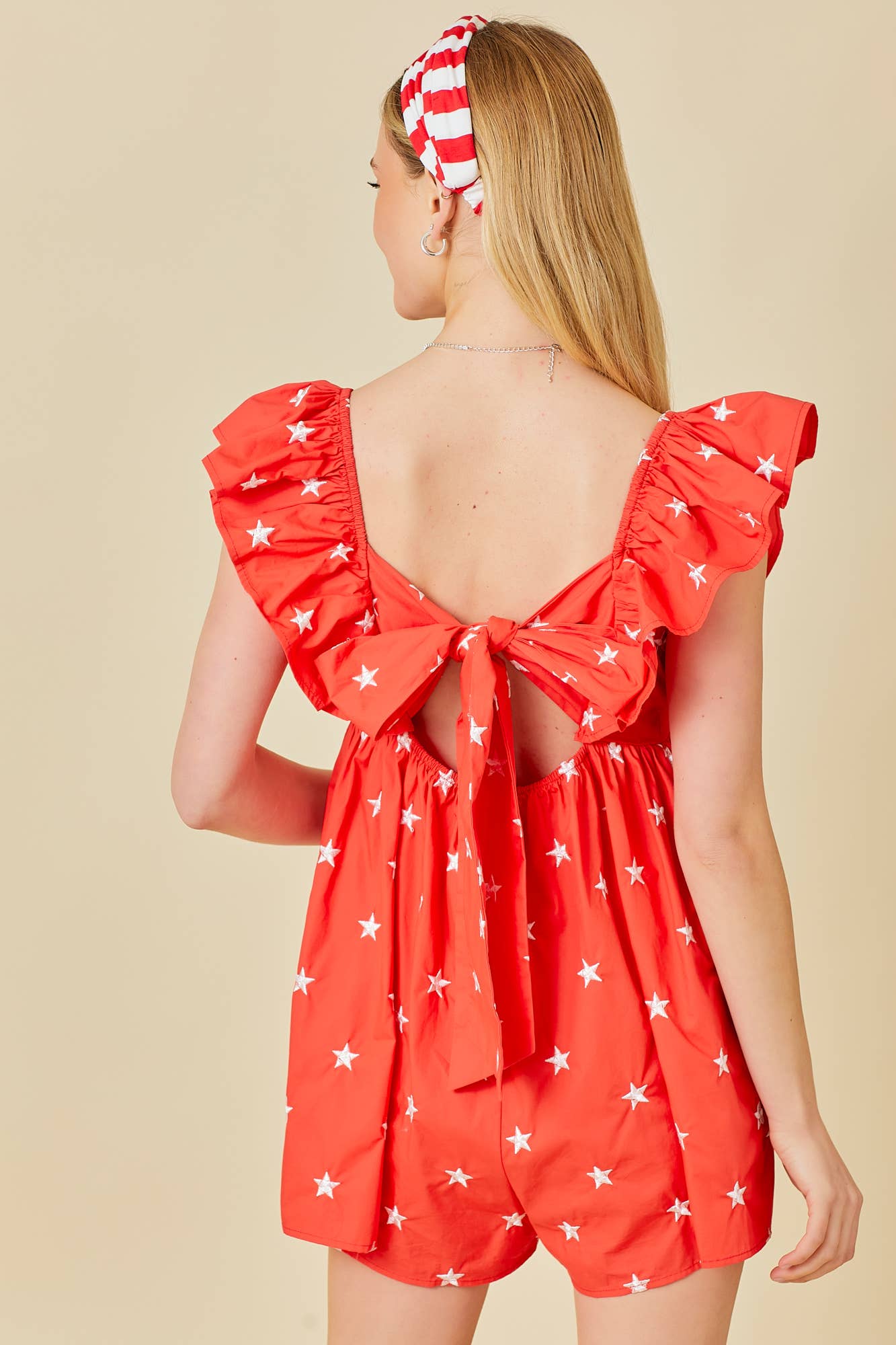 Star Embroidered Ruffle Romper