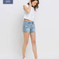 PLUS SIZE MID RISE RAW DISTRESSED HEM SHORTS