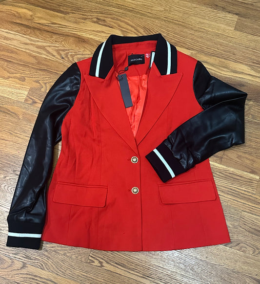 Racer Stripe Vegan Leather Sleeve Blazer