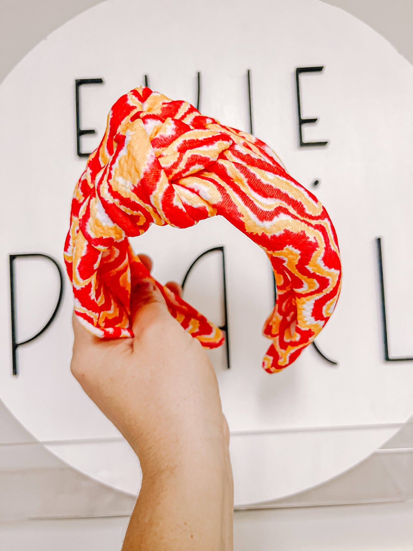 *Red Gold White Zig Zag KC Print Knotted Headband