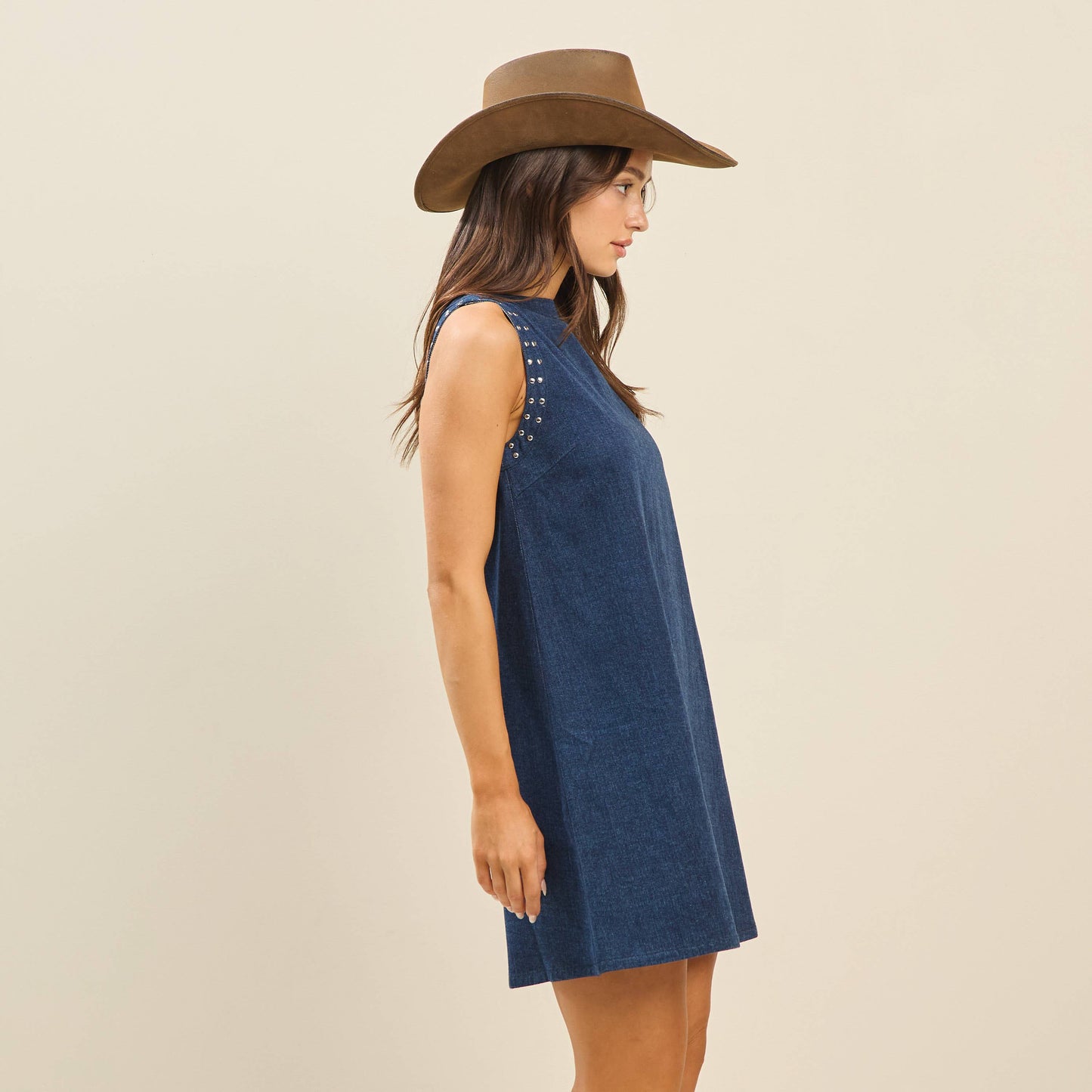 Studded denim dress