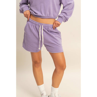 Drawstring Burnout French Terry Shorts - Dusty Purple