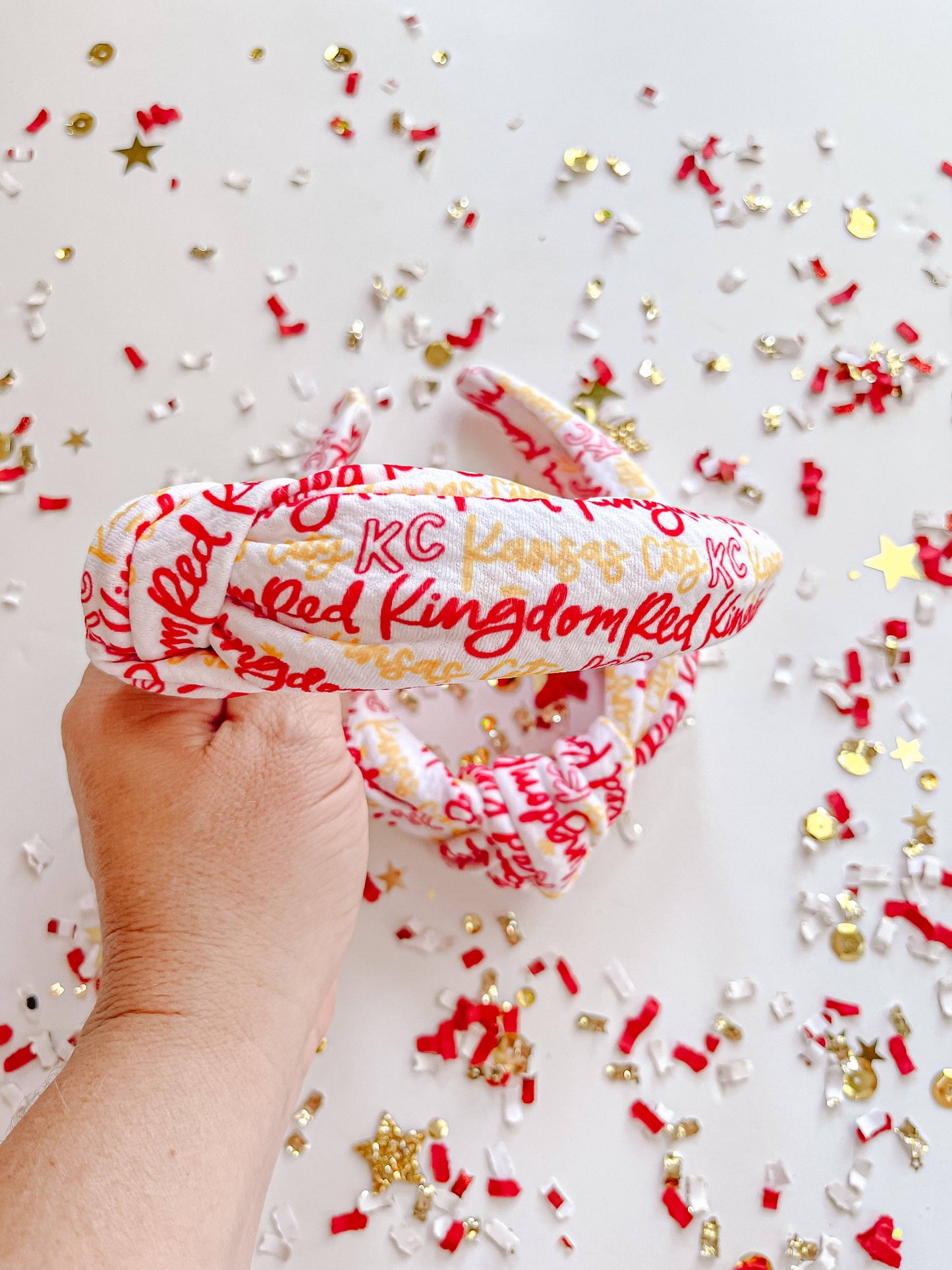 *White Kansas City KC Red Kingdom Cursive Knotted Headband