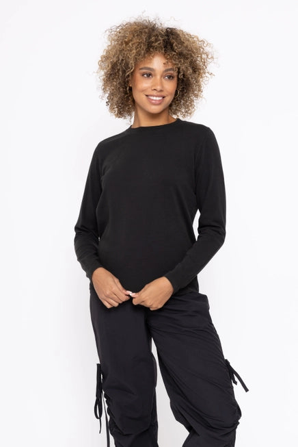 PRIMA COTTON BLEND LONG SLEEVE TEE - BLACK