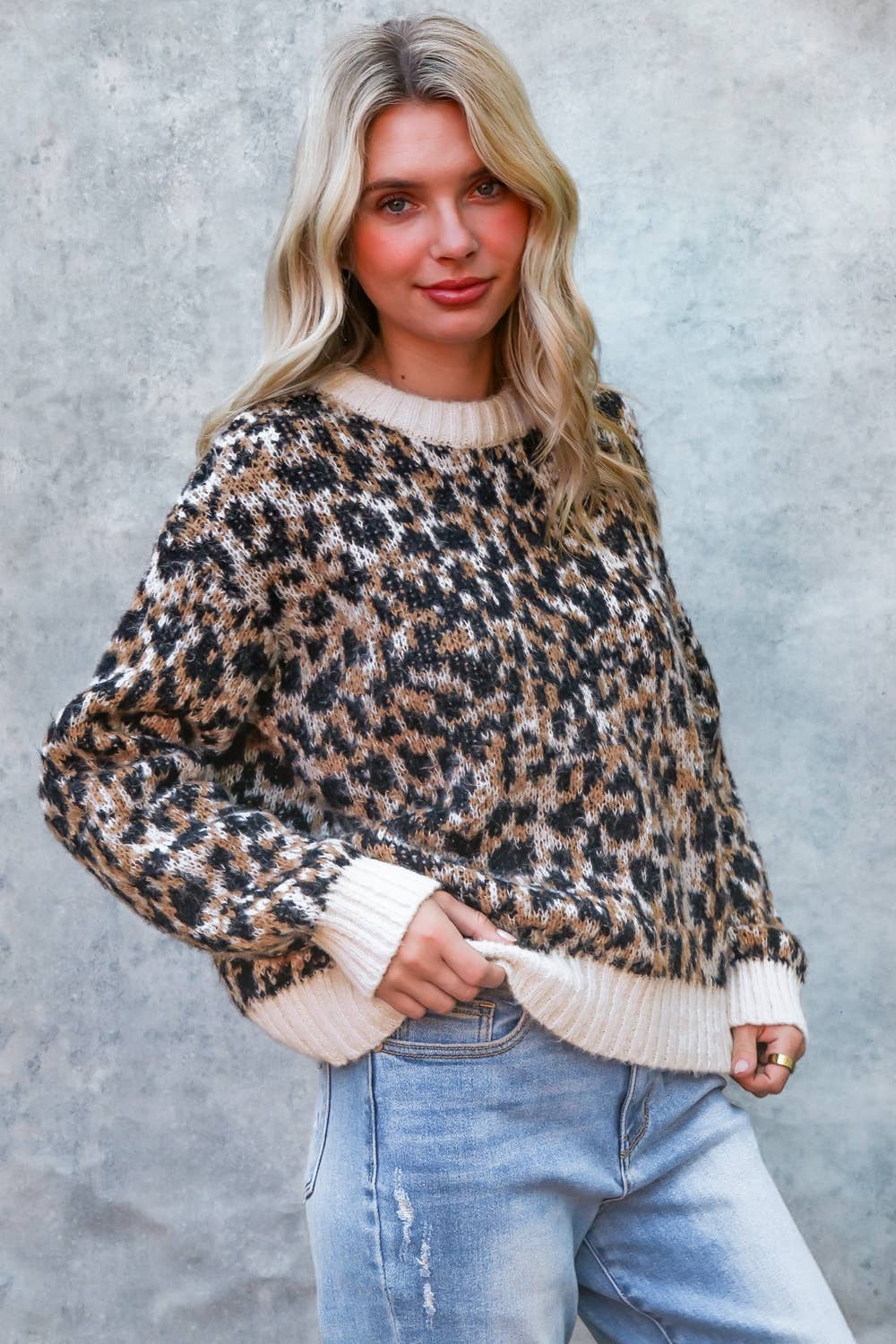 PLUS LEOPARD JACQUARD PULLOVER SWEATER