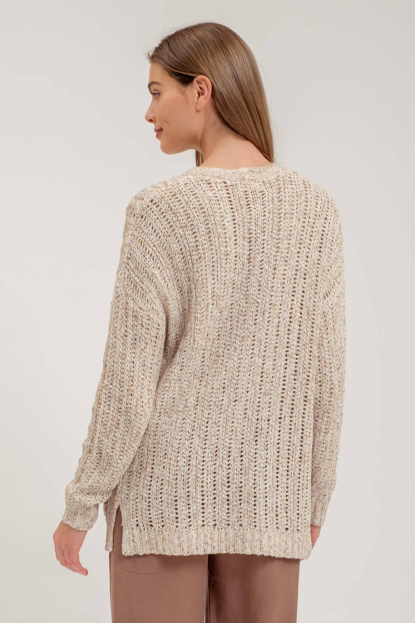 SPLIT HEM CROCHET KNIT CARDIGAN