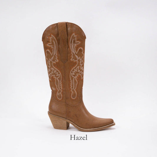 NATALIE TRI-COLOR EMBROIDERY WESTERN BOOTS - HAZEL