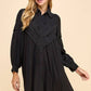 Pleated Top Button Down Shift Dress