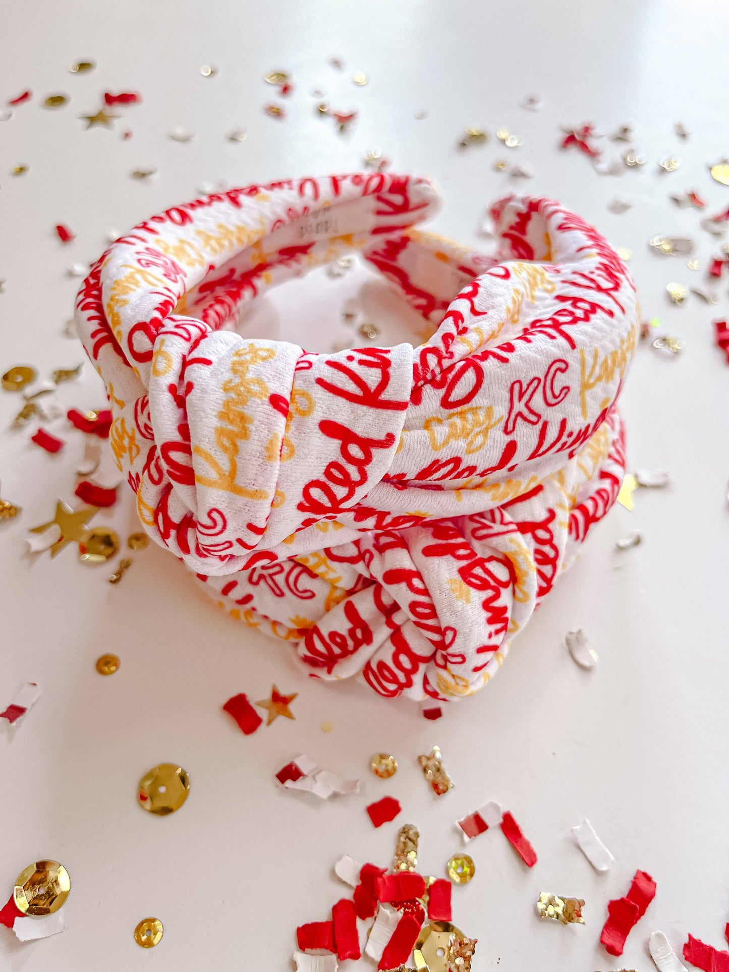 *White Kansas City KC Red Kingdom Cursive Knotted Headband