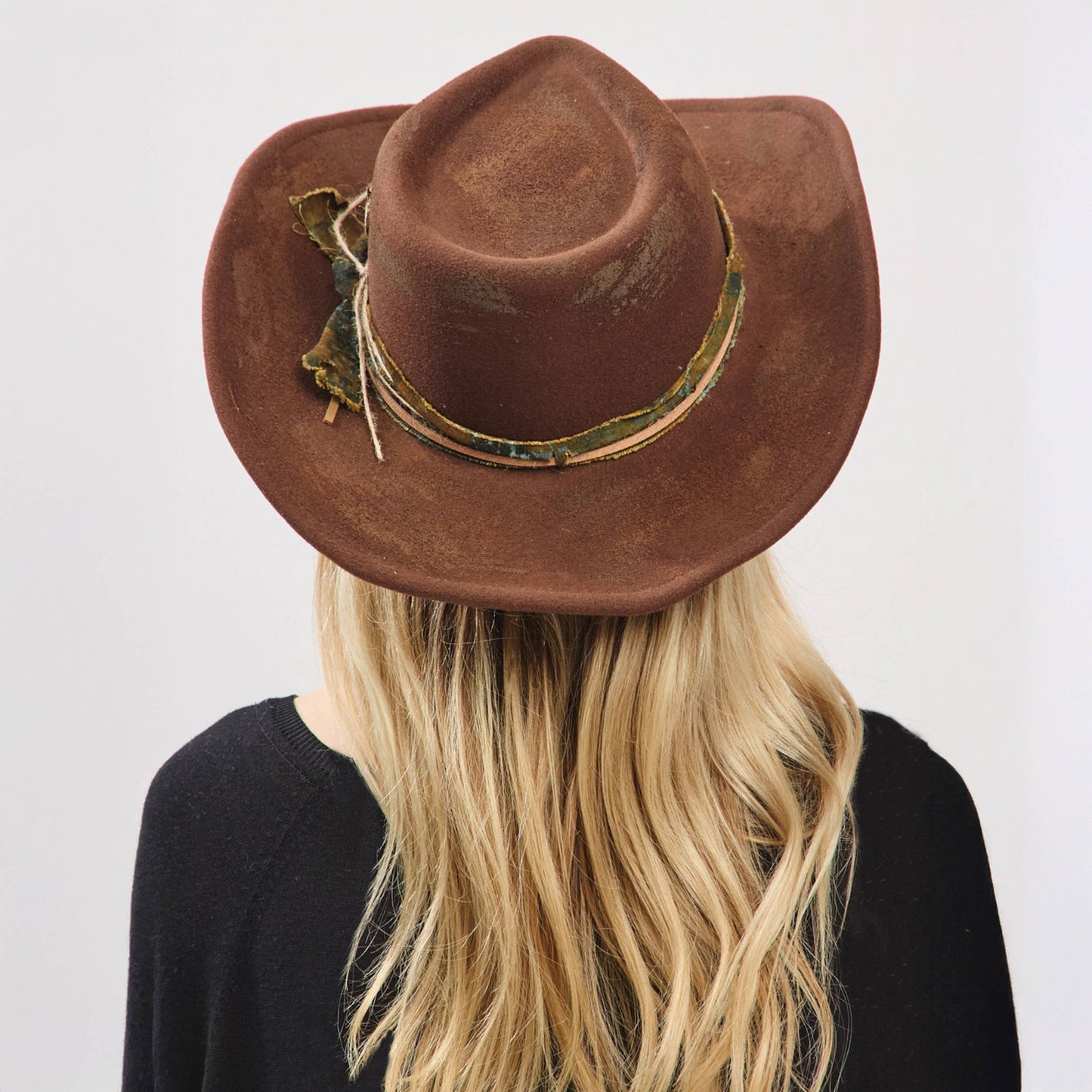 Distressed Fabric Band Cowgirl Fedora Hat