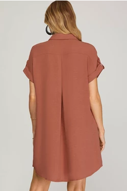 DROP SHOULDER SHIRT DRESS WITH POCKETS