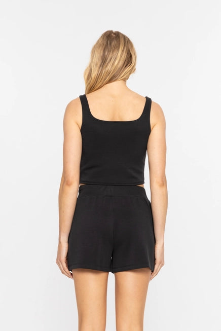 CORSET INSPIRED TANK TOP - BLACK