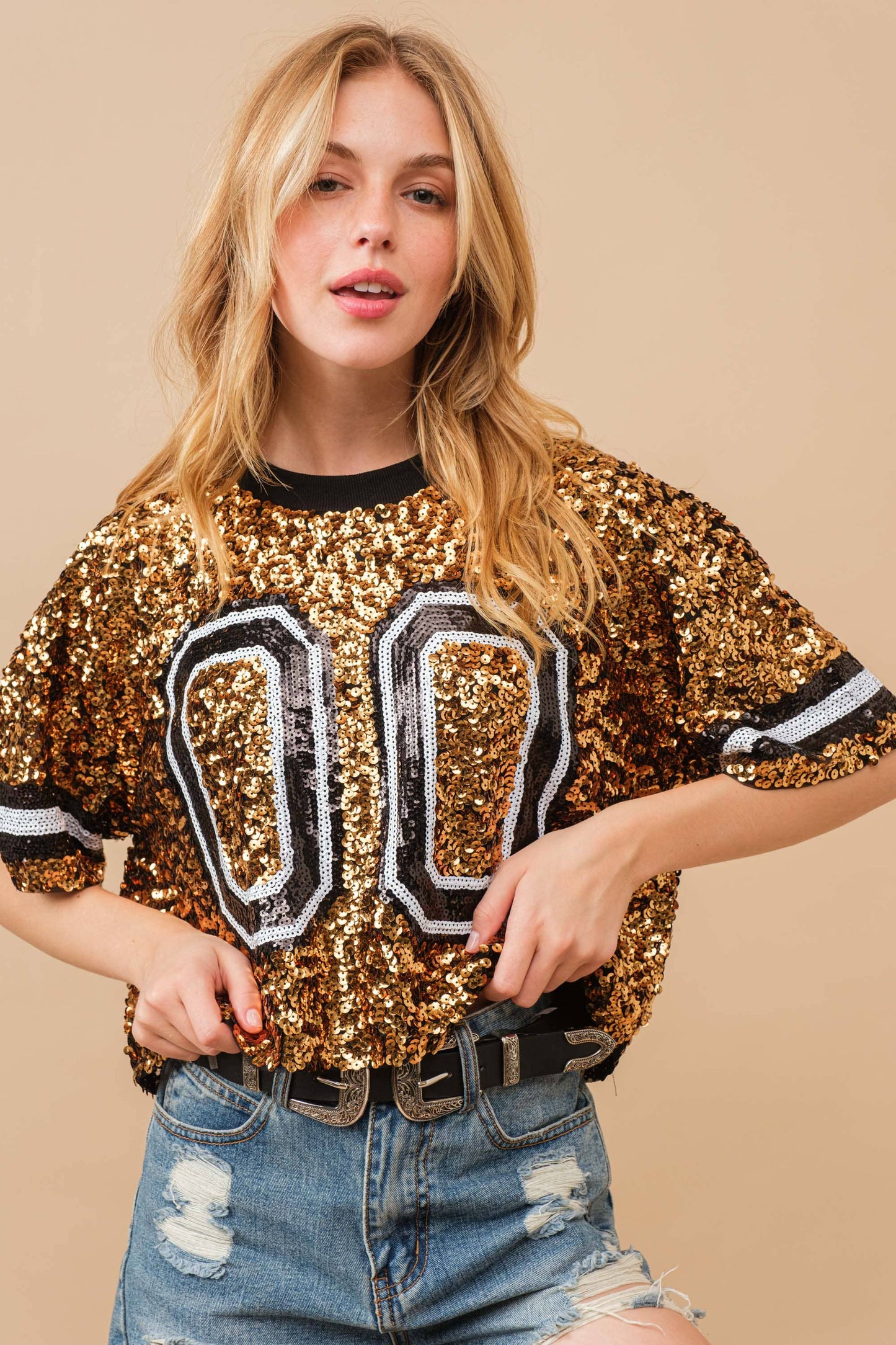 Sequin Game Day Crop Varsity Top