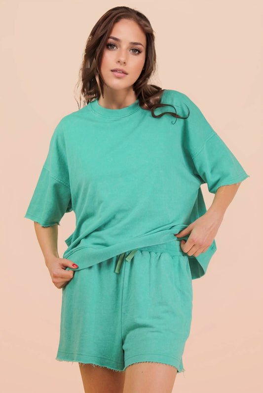 PS Mineral Washed Knit Casual Top & Shorts