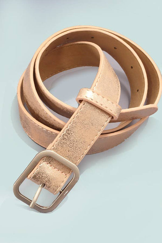 METALLIC SQUARE BUCKLE FAUX LEATHER BELT - GOLD