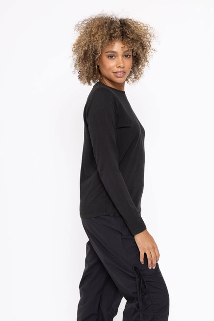 PRIMA COTTON BLEND LONG SLEEVE TEE - BLACK