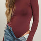 SOLID ROUND NECK LONG SLEEVE BODYSUIT - MAROON