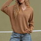 SOLID NOTCH NECK KNIT TOP - ALMOND