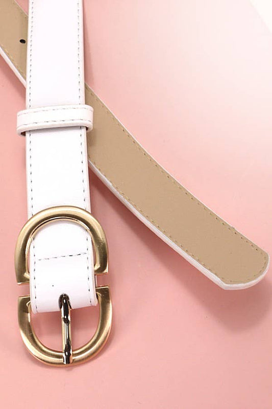 DOUBLE D BUCKLE FAUX LEATHER BELT - WHITE